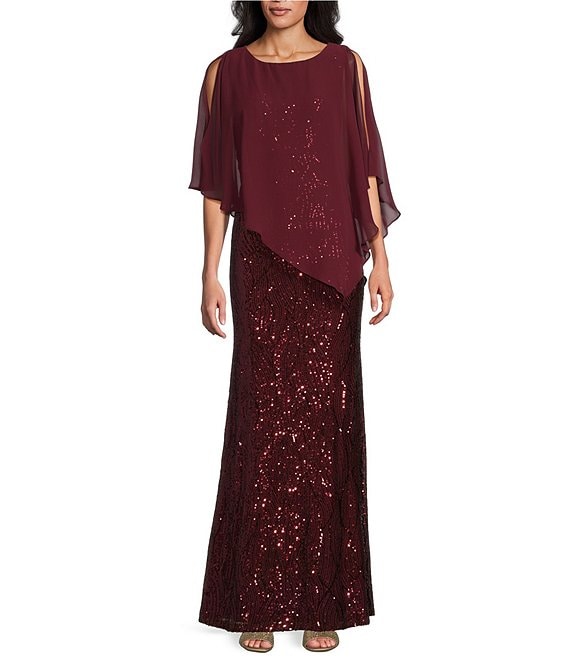 Ignite Evenings Chiffon Sequin Crew Neck Flutter Sleeve Overlay Sheath Dress Dillard s