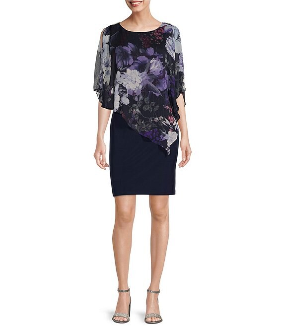 Ignite Evenings Floral Print 3 4 Caplet Sleeve Round Neck