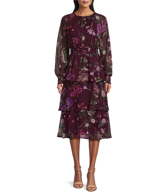 Ignite Evenings Floral Print Chiffon High Neck Illusion Ignite Evenings Floral Print Chiffon High Neck Illusion
