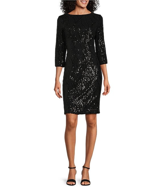 Ignite Evenings Long Sleeve Sequin Dress Dillard s