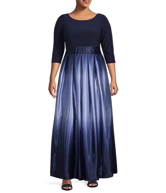 Ignite Evenings Plus Size 3/4 Sleeve Round Neck Ribbon Belted Detail ...