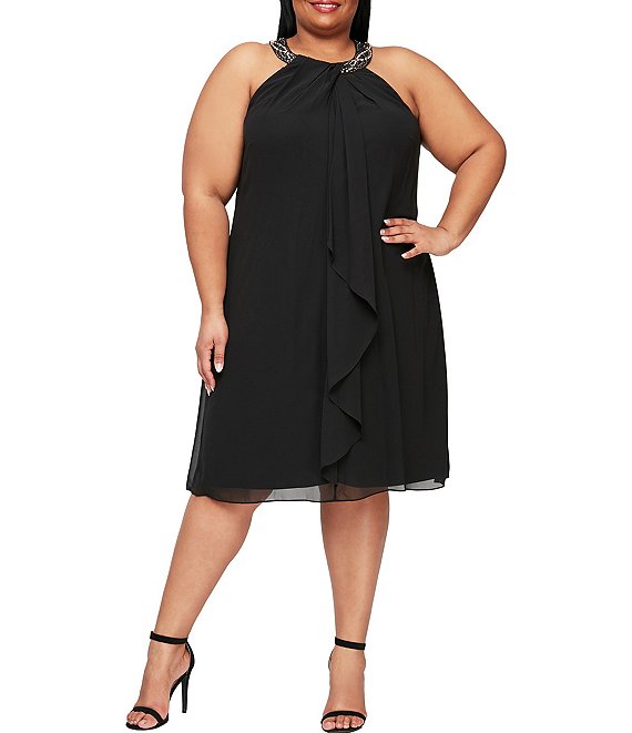 Ignite Evenings Plus Size Braid Bead Halter Neck Sleeveless Ruffle