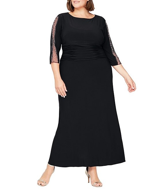 Ignite Evenings Plus Size Embellished 3/4 Sleeve Boat Neck Gown | Dillard's