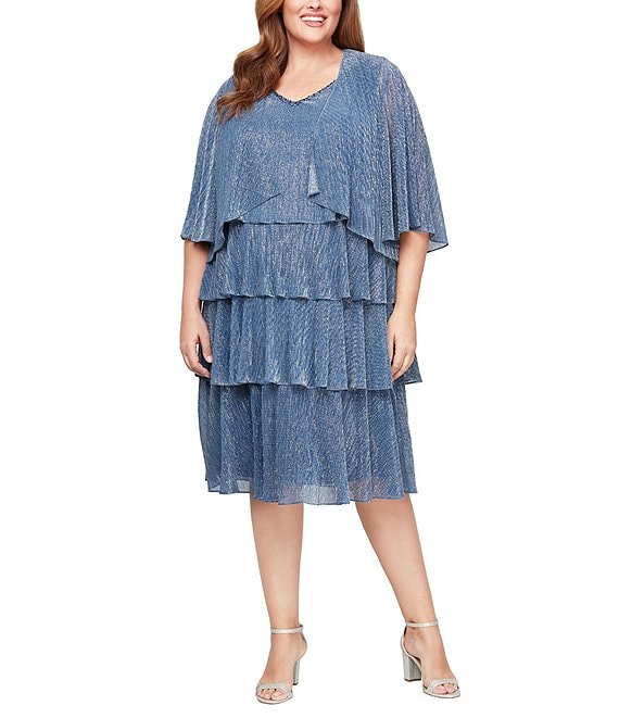 Ignite Evenings Plus Size Short Sleeve Embellished V Neck 2 Piece Bodre Shimmer Jacket Dress Dillard s