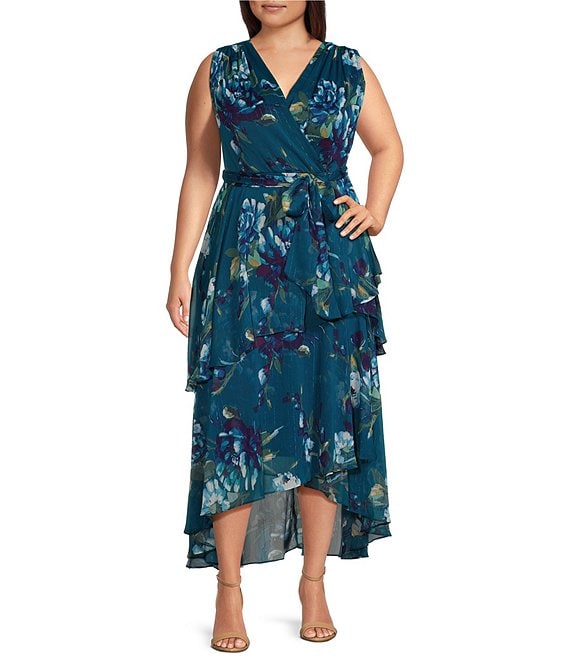 Chiffon Sleeveless Print Midi V Neck High Waist Floral Dresses