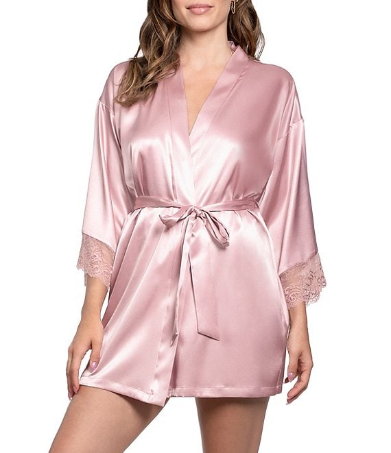 In Bloom By Jonquil Satin 3/4 Sleeve Two-Tone Lace Coordinating Short Robe