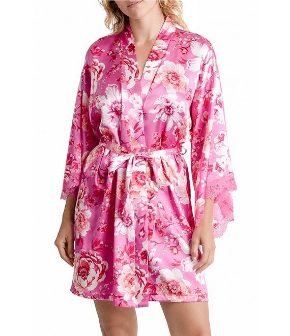 In Bloom By Jonquil Satin Floral 3/4 Sleeve Coordinating Wrap Robe ...