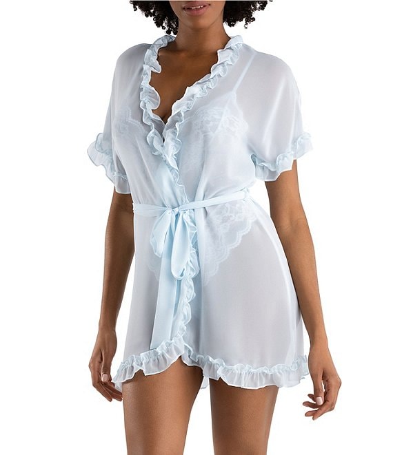 Color:Blue - Image 1 - In Bloom By Jonquil Solid Chiffon Short Sleeve Ruffled Coordinating Wrap Robe