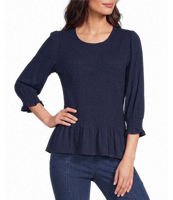 Intro Crew Neck 3/4 Sleeve Peplum Top