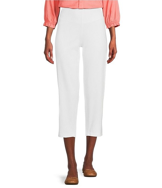 Color:Bright White - Image 1 - Laura Breeze Stretch Ponte High Waisted Tummy Control Slim Straight Pants