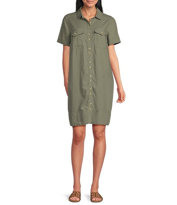 Intro Linen-Blend Point Collar Sleeveless Button-Front Shirtdress
