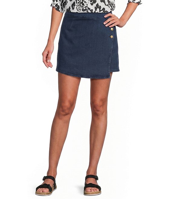 Intro Petite Size Dahlia Solid Denim Wrap Skort