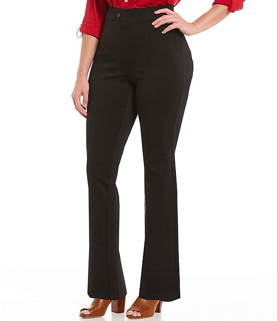Color:Ebony Black - Image 1 - Plus Size Bella Solid Double Knit Slim Hem Straight Leg Pants