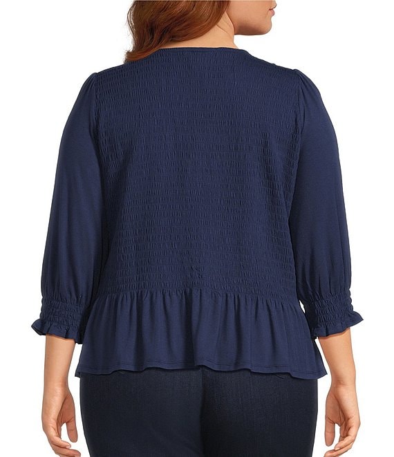Intro Plus Size Crew Neck 3/4 Sleeve Peplum Top | Dillard's