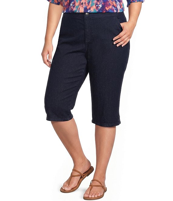 Intro Plus Size Dahlia Solid Pull-On Skimmer Denim Shorts