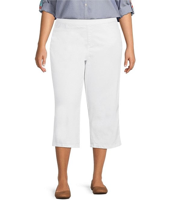 Time and Tru Women's 2 Button Stretch Denim Capri Pants Size 12 White