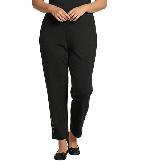 Intro Plus Size Double Knit Straight Leg Traveler Pull-On Ankle Pants, Ebony Black - Image 1