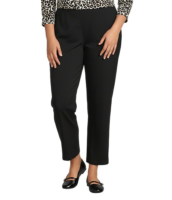 Intro Plus Size Double Knit Traveler Pull-On Wide Leg Pants, Ebony Black - Image 1