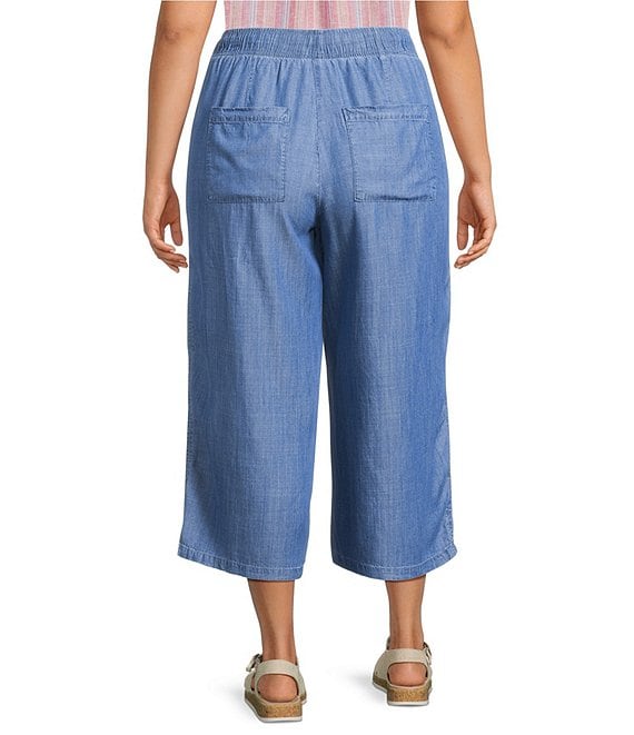 Intro Plus Size Elara Embroidered Hem Drawstring Tie Pull-On Denim