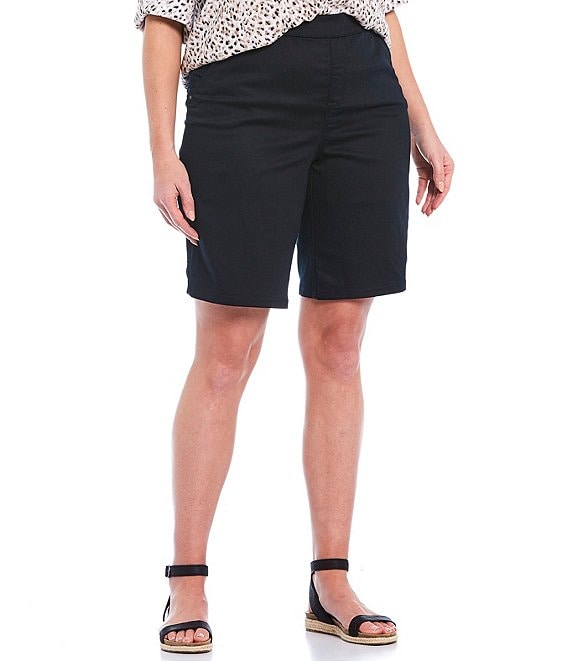 Color:Ebony Black - Image 1 - Plus Size Rose Tummy Control Pull-On Bermuda Shorts