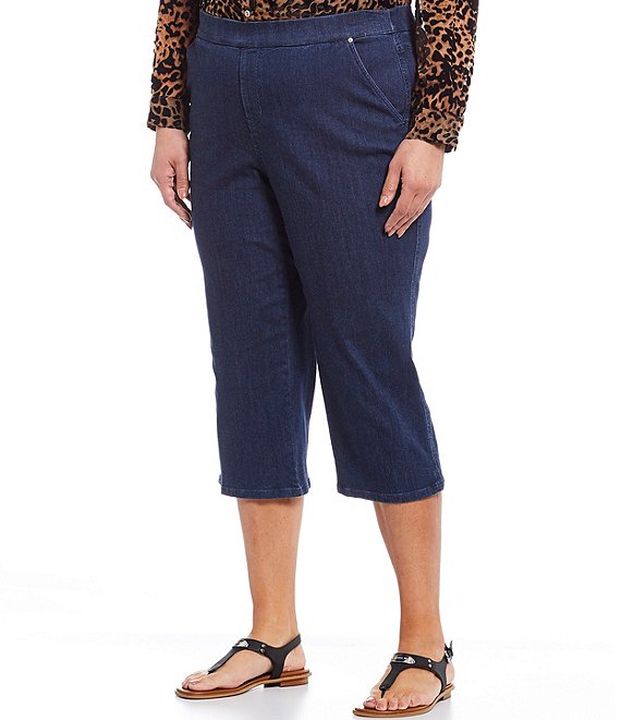 Intro Plus Size Rose Tummy Control Pull-On Denim Capri Jeans