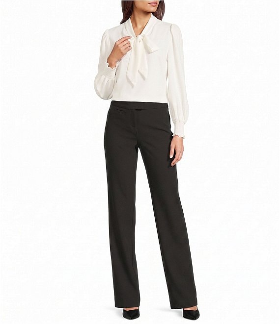 formal dress for women pant shirt Investments the 5TH AVE fit Straight Leg Tummy Control Pants, Womens, 8, Black button cuffs