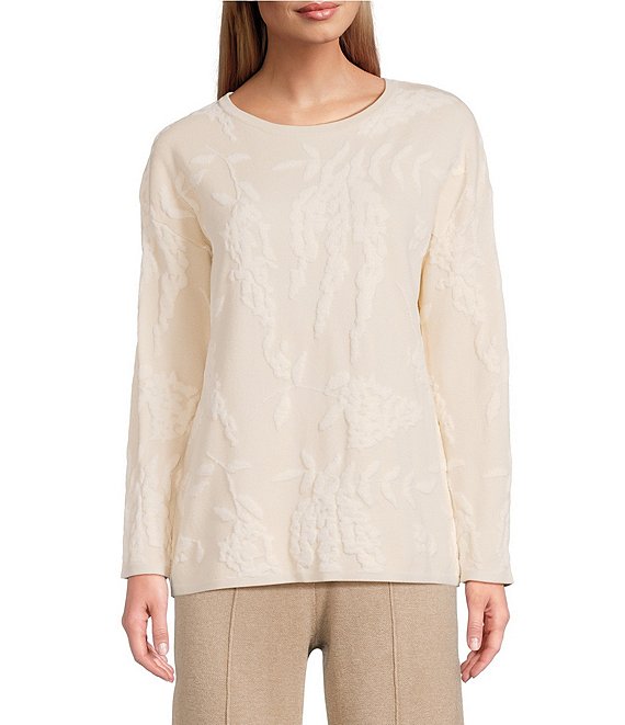 Investments Floral Long Sleeve Crew Neck Pullover Top