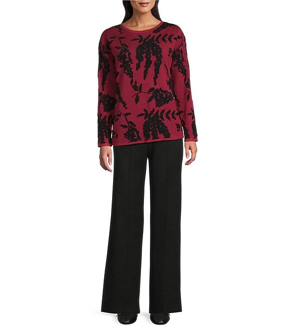 Investments Investments Floral Long Sleeve Crew Neck Pullover Top, Rumba Red - Image 3
