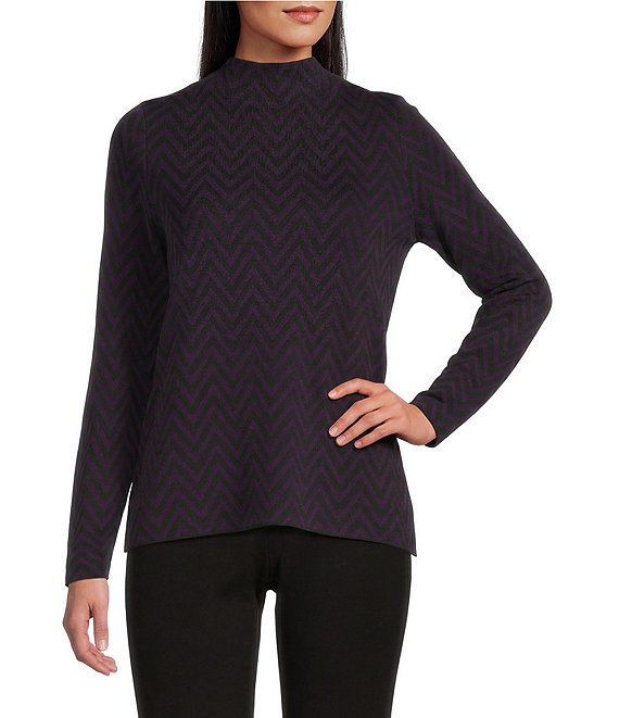 Investments Blackberry Zig-Zag Mock Neck Pullover Long Sleeves Top