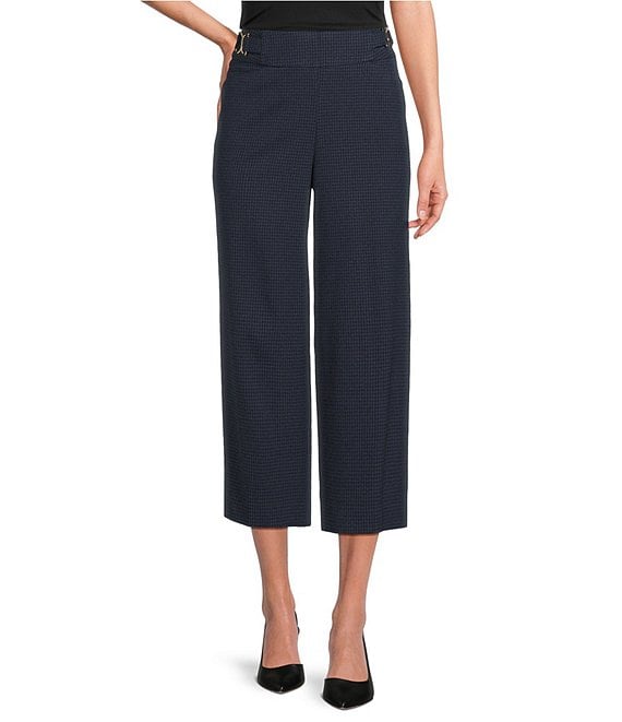 Investments Blue/Black PARK AVE Fit Elite Stretch Pull-On Wide Leg Crop Pants
