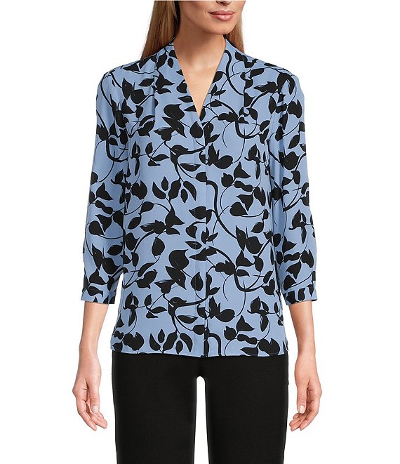 Investments Caroline Signature Painted Vines Print V-Neck 3/4 Sleeve ...