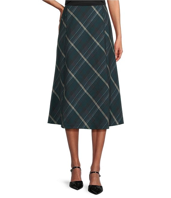 Investments Forest Plaid Pull-On Midi Skirt, Forest Plaid - Image 1