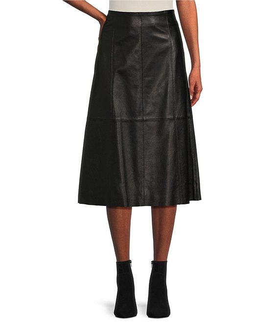 Investments Genuine Lamb Leather Side Zip A-Line Skirt | Dillard's