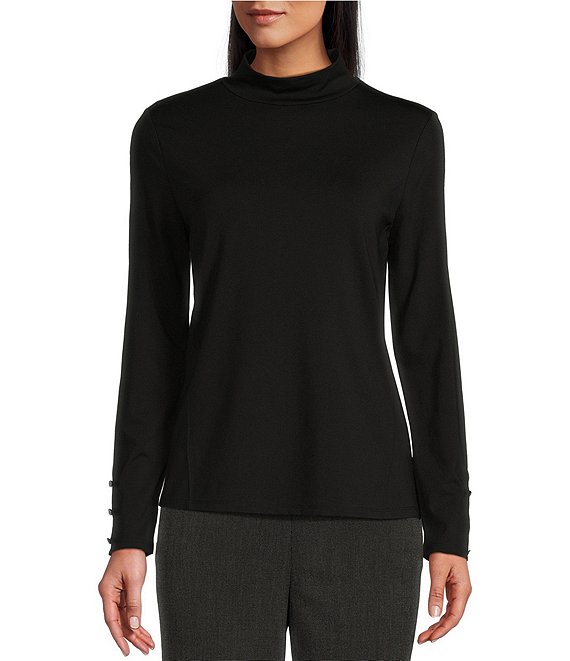 Investments Knit Mock Neck Long Button Sleeve Top | Dillard's