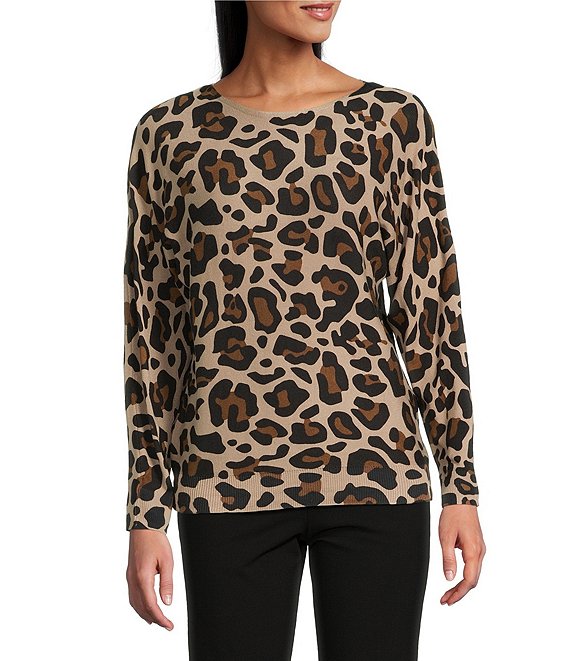 Investments Leopard Print Long Sleeve Boat Neck Pullover Sweater, Leopard - Image 1