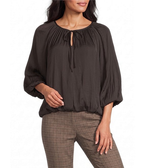 Investments Modern Ease 3/4 Sleeve Split V Neck Tie Blouse