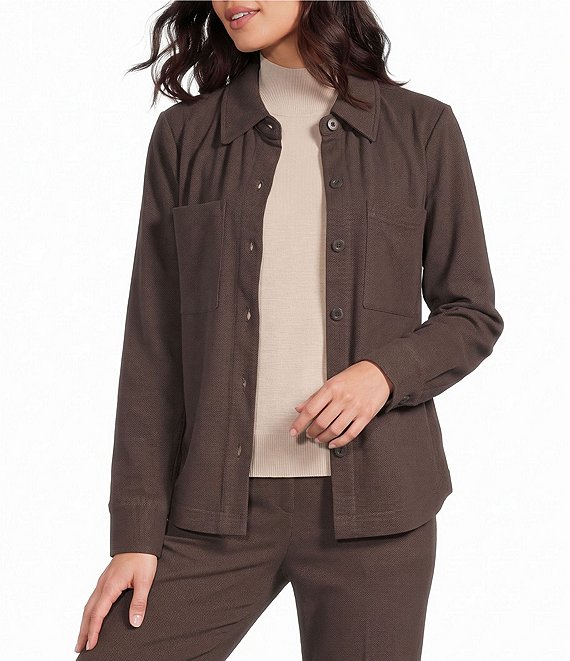 Investments Modern Ease Long Sleeve Button Front Herringbone Knit Jacket
