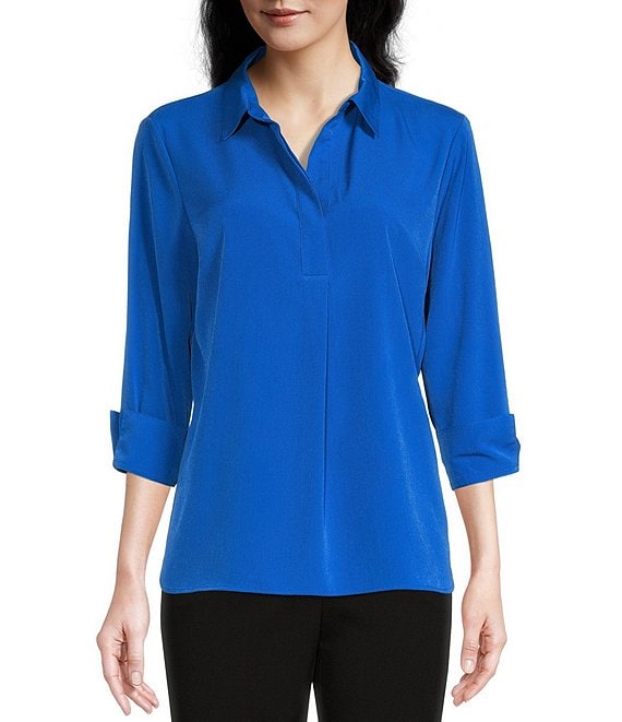Investments Paige Point Collar 3/4 Adjustable Cuff Sleeve Top | Dillard's