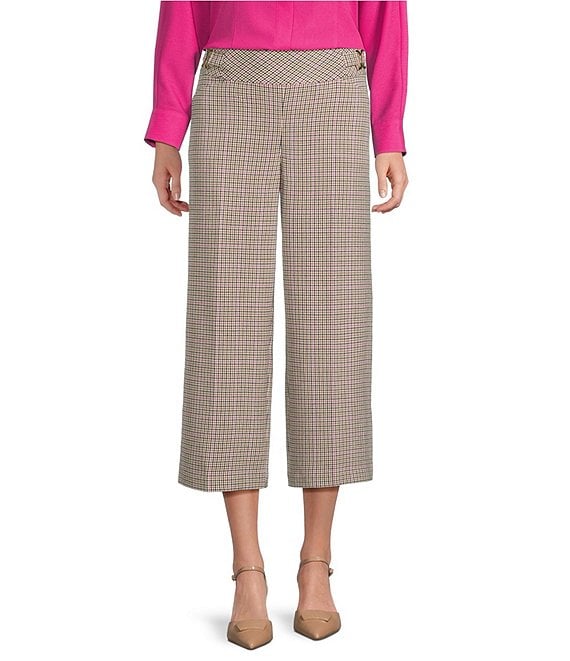 Investments Petite Size Houndstooth PARK AVE fit Elite Stretch Pull-On Wide Leg Crop Pants