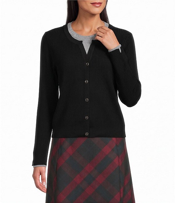 Investments Petite Size Long Sleeve Crew Neck Twofer Sweater