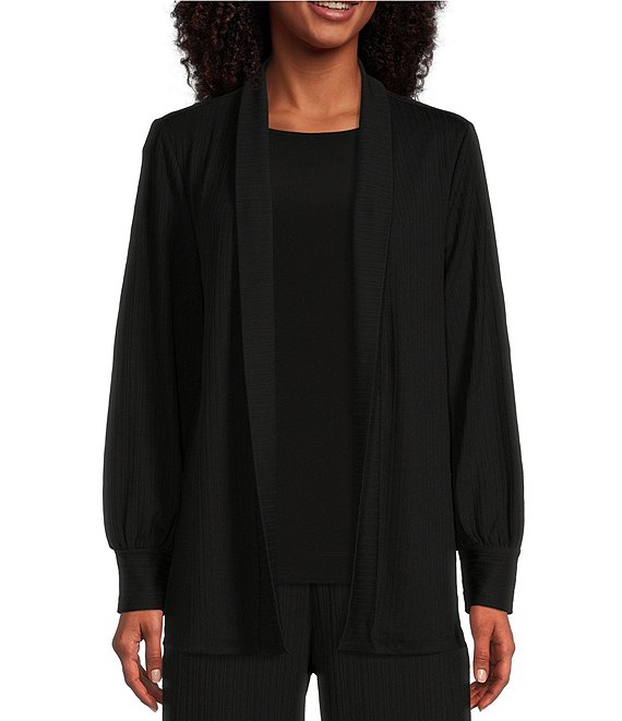 Color:Black - Image 1 - Petite Size Soft Separates Ribbed Knit Long Sleeve Open Front Coordinating Jacket