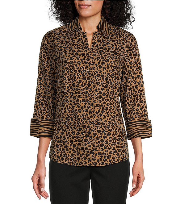 Investments Petite Size Taylor Gold Label Non-Iron Animal 3/4 Sleeve ...