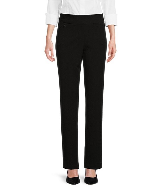 Color:Black - Image 1 - Petite Size the PARK AVE fit Pull-On Straight Leg Pants