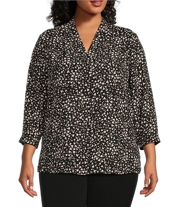 Investments Plus Size Caroline Signature Floating Buds V-Neck 3/4 ...