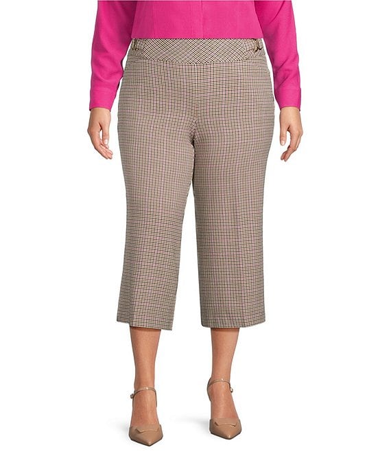 Investments Plus Size Park Ave Pull On Wide Leg Crop Pants, Houndstooth Windowpane - Image 1