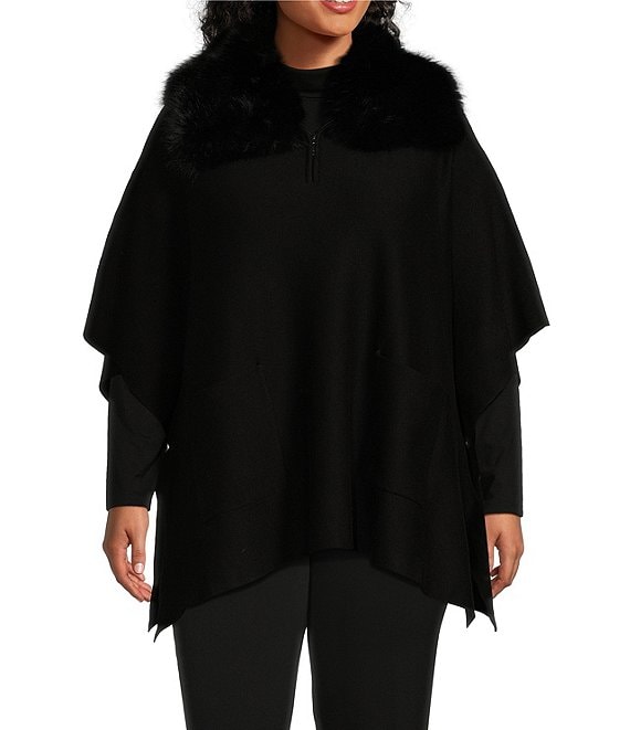 MCNY black faux fur orders neck & cuff sweater