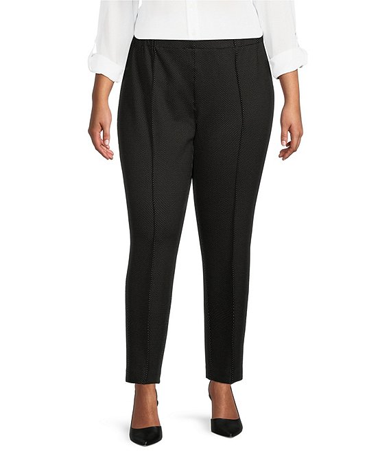 Color:Black/White Dot - Image 1 - Plus Size Signature Ponte Black/White Dot Print Knit Pull-On Ankle Pants