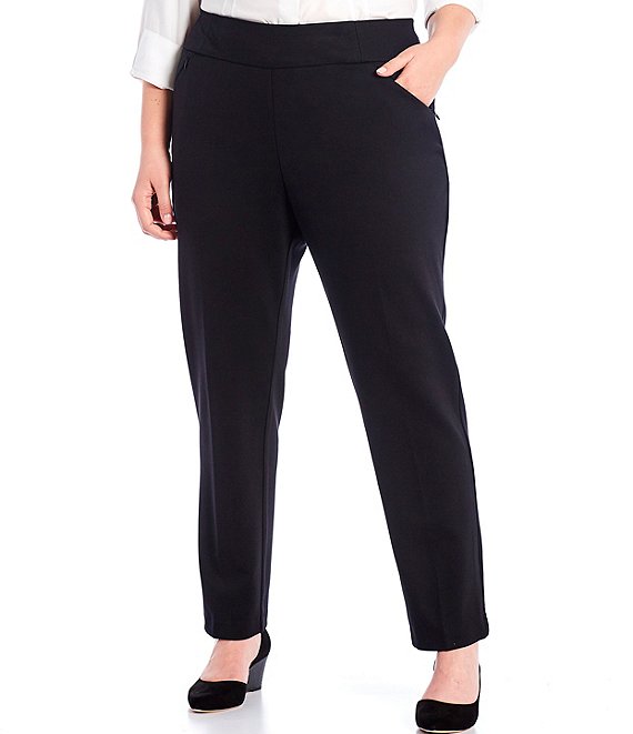Color:Black - Image 1 - Plus Size Signature Ponte High Rise Slim Leg Pants