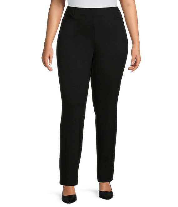 Investments Plus Size Signature Ponte Knit Straight Leg High Rise Pull-On  Pants | Dillard's