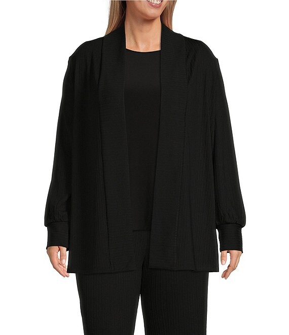 Color:Black - Image 1 - Plus Size Soft Separates Ribbed Knit Long Sleeve Open Front Coordinating Jacket